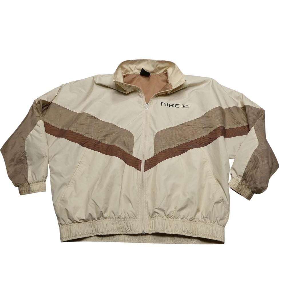 Nike Jacket Womens XL Tan Brown Windbreaker Retro Just Do It Full Zip DQ9308-219